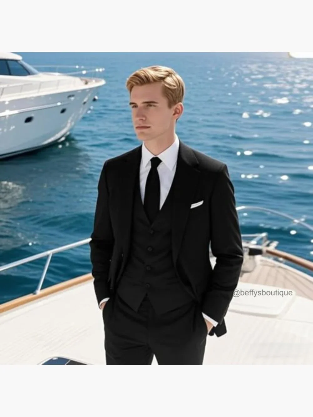 3-Piece Regular Fit Suit Set with Blazer Vest Pants Formal Wedding Prom - Picture 2 of 7